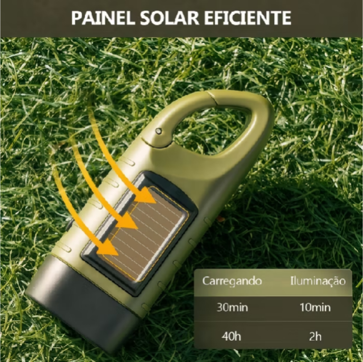 Lanterna de Emergência Tática com Manivela e Painel Solar
