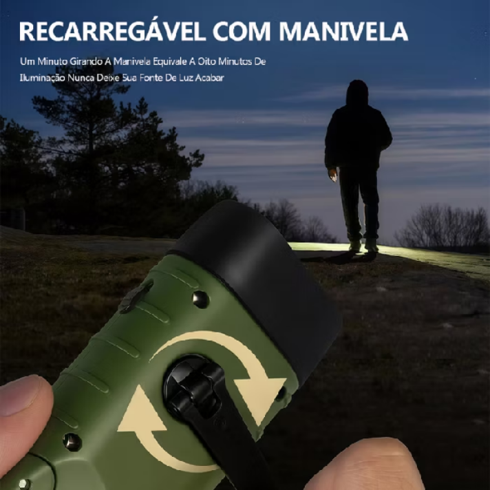 Lanterna de Emergência Tática com Manivela e Painel Solar