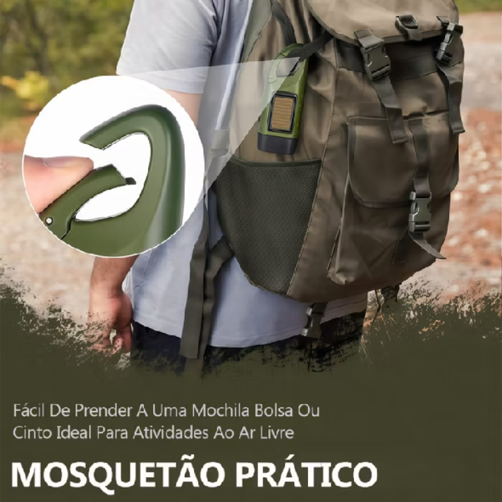 Lanterna de Emergência Tática com Manivela e Painel Solar