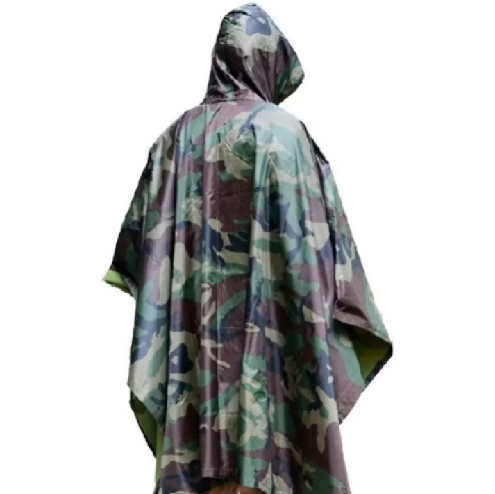 Poncho Capa de Chuva Camuflada Impermeável com Capuz Estilo Militar