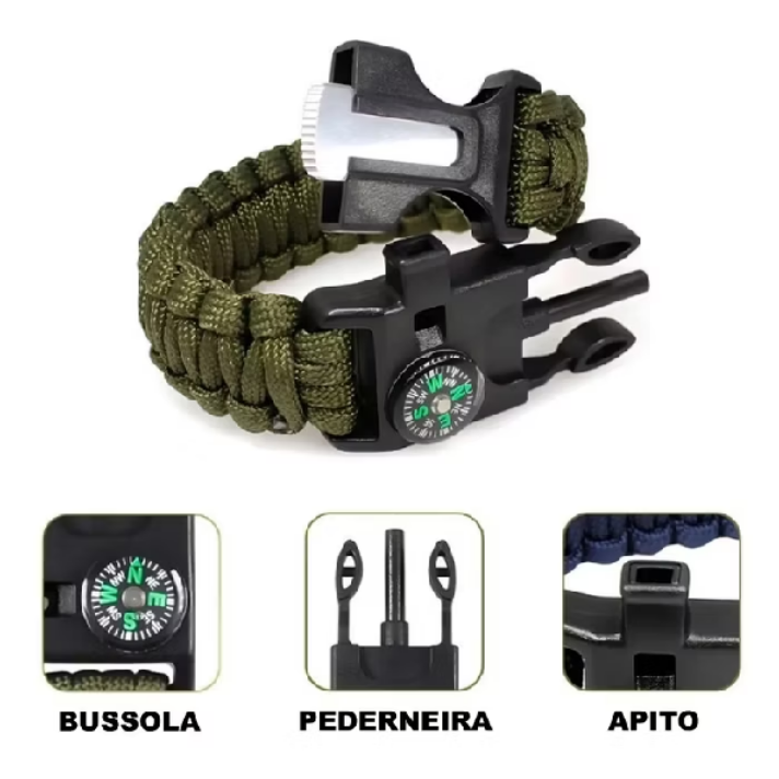 Pulseira Tática de Sobrevivência 5 em 1