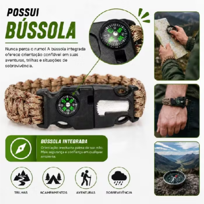 Pulseira Tática de Sobrevivência 5 em 1