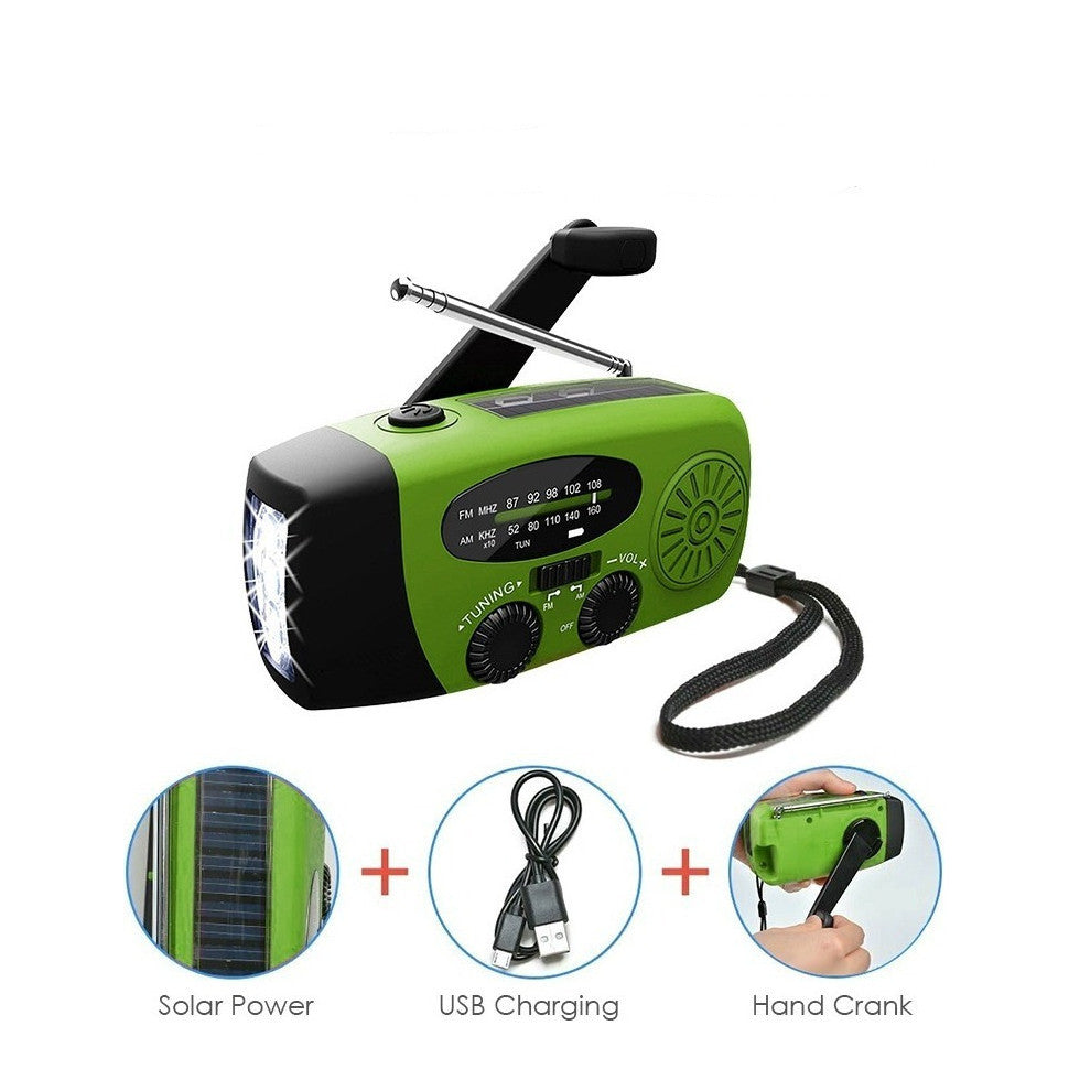 Rádio de Emergência Portátil Solar e Manivela com Lanterna LED e Power Bank