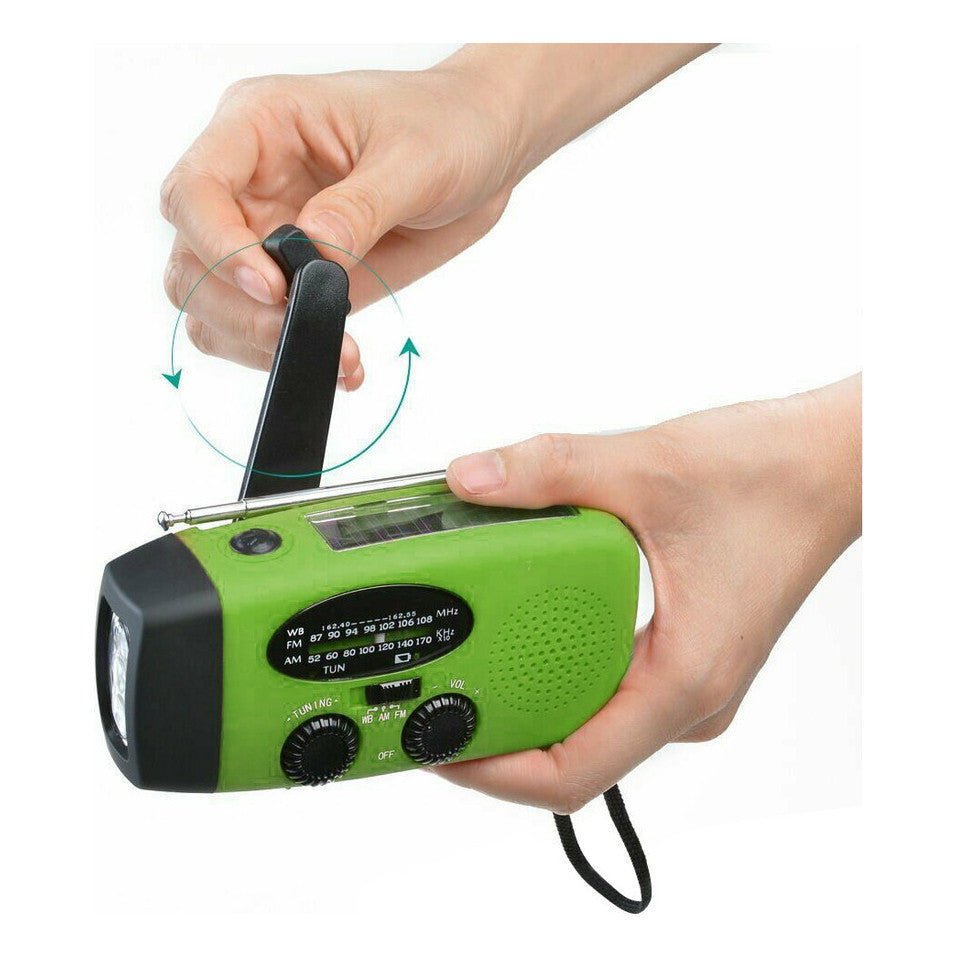 Rádio de Emergência Portátil Solar e Manivela com Lanterna LED e Power Bank